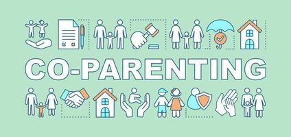 Co-parenting concepts banner. Separation agreement. Joint child custody. Coparent. Divorce. Presentation, website. Isolated lettering typography idea with linear icons. Vector outline illustration