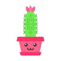 Hedgehog cactus flat design long shadow color icon. Cactus with smiling face. Echinopsis with flower. Home cacti. Happy plant in pot. Houseplant. Succulent plant. Vector silhouette illustration