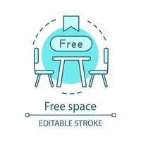 Free space concept icon. Meeting room. Restaurant table reservation. Coffee shop. Table and chairs. Coworking idea thin line illustration. Vector isolated outline drawing. Editable stroke