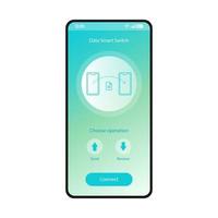 Data smart switch app mobile interface vector template. Smartphone page blue design layout. Phones synchronization application screen. Files transfer, recovery flat gradient UI. Connect button display
