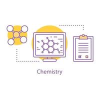 icono del concepto de química. ilustración de línea delgada de idea de investigación química. equipo de laboratorio. búsqueda de estructuras moleculares. diagnósticos por computadora. laboratorio cientifico dibujo de contorno aislado vectorial vector