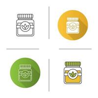 Tea jar icon. Glass container with lid. Flat design, linear and color styles. Isolated vector illustrations