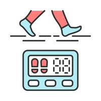 Digital sports pedometer color icon. Physical activity, walking indicator. Fitness tracker. Steps counter. Passometer. Electronic portable device. Distance walked. Isolated vector illustration