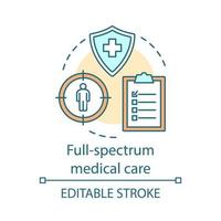 Full spectrum medical care concept icon. Healthcare services. Contract between doctor and patient. Health insurance idea thin line illustration. Vector isolated outline drawing. Editable stroke