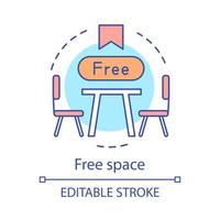 Free space concept icon. Restaurant table reservation. Coffee shop. Coworking. Table and chairs. Meeting room idea thin line illustration. Vector isolated outline drawing. Editable stroke