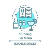 Stunning bar menu concept icon. Recipe book and cocktail preparation. Alcohol beverages menu. Wine map idea thin line illustration. Vector isolated outline drawing. Editable stroke