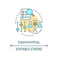 Experimenting concept icon. Recruitment. Requirements for applicants. Developing employees. Personnel management idea thin line illustration. Vector isolated outline drawing. Editable stroke