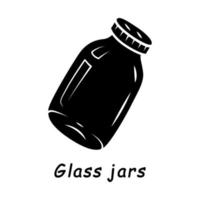 Glass jars glyph icon. Food conservation can with lid. Homemade jam, marmalade, honey storage. Empty canning jar. Preserve glassware. Silhouette symbol. Negative space. Vector isolated illustration