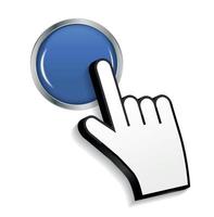 Mouse Hand Cursor on Circle Glossy Button Vector Illustration