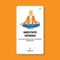 Meditate Woman Sitting In Yoga Lotus Pose Vector