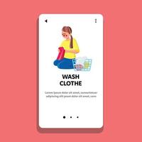 Wash Clothes Preparing Woman At Laundry Vector