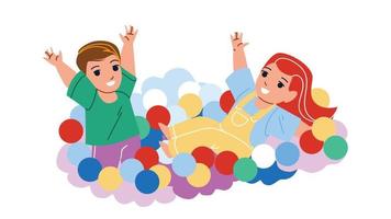 In Ball Pool Playing Boy And Girl Children Vector