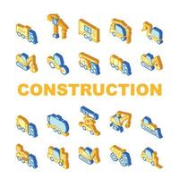 iconos de colección de vehículos de construcción conjunto ilustración aislada vector