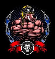 bodybuilding pig with helmet ... vector