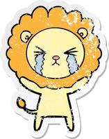 distressed sticker of a cartoon crying lion vector