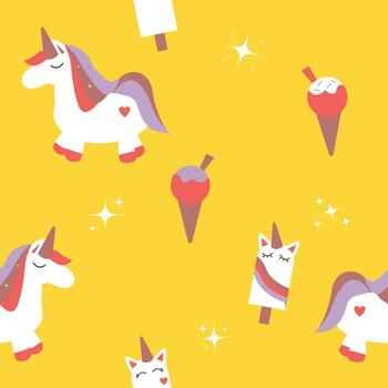 cute unicorn with ice cream seamless background for fabric pattern vector