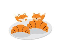 cute fox with croissant clipart for digital printing or shirt vector