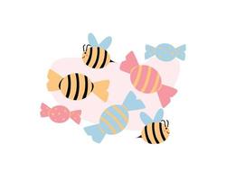 cute bee with sweet candy clipart for digital printing or shirt vector