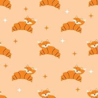 cute fox with croissant seamless pattern or for digital printing in orange color vector