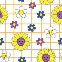 Pattern Retro Groovy Daisy Peace vector