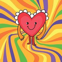 Cool Groovy Retro Hippie Vibes Poster with Psychedelic Dude in Heart Shape vector