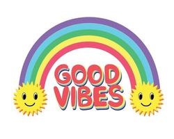 Rainbow Good Vibes Sticker with Smiles vector