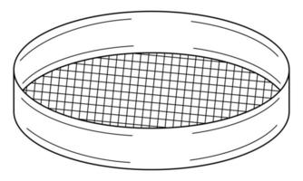 Hand drawn sieve for sifting flour. Tool used in bakery and cooking. Doodle style. Sketch. Vector illustration