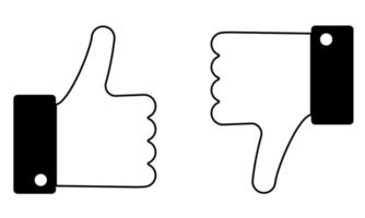 Hand drawn like and dislike. The thumb of the hand raised up and lowered down. Doodle style. Sketch. Vector illustration