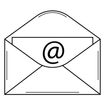 Hand drawn envelope with an email. Sending a message via email. Doodle style. Sketch. Vector illustration