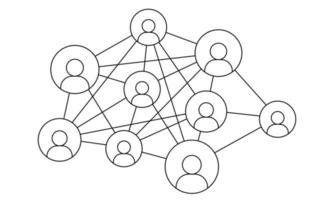 Hand drawn social network. Network of avatars connected by lines. Doodle style. Sketch. Vector illustration