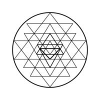 Shri Yantra chakra symbol, cosmic mystical diagram with stars on dark background. Sacred geometry illustration. vector