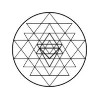 símbolo de shri yantra chakra, diagrama místico cósmico con estrellas sobre fondo oscuro. ilustración de geometría sagrada. vector