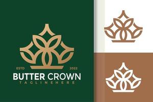 plantilla de vector de diseño de logotipo de corona de mariposa de lujo