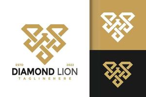 plantilla de vector de diseño de logotipo moderno de diamante de león de lujo