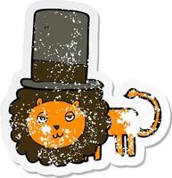 retro distressed sticker of a cartoon lion in top hat vector