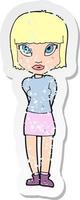 retro distressed sticker of a cartoon woman standing vector