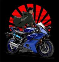 moto deportiva azul en japones... vector