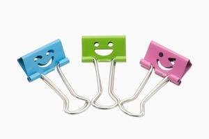 Set of smile binder clip isolated on white background. Concept team work together. Happy teamwork. photo