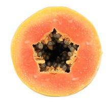 Half of ripe papaya fruit with  rubber isolated on white background photo