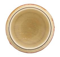 Top view of small wooden bowl isolated on white background photo