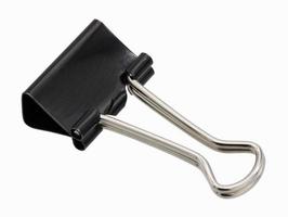 Black binder clip isolated on white background photo