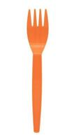 Orange plastic fork isolated on white background photo