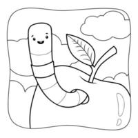 Worm black and white. Coloring book or Coloring page for kids. Nature background vector illustration