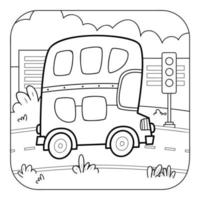 Bus black and white. Coloring book or Coloring page for kids. Nature background vector illustration