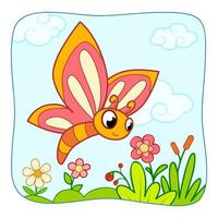 linda caricatura de mariposa. Ilustración de vector de imágenes prediseñadas de mariposa. fondo de la naturaleza