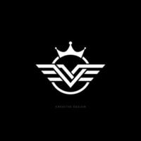 Letter V wing shape crown circle brand logo vector