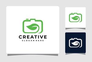plantilla de logotipo de fotografía de naturaleza de hoja de cámara con inspiración de diseño de tarjeta de visita vector