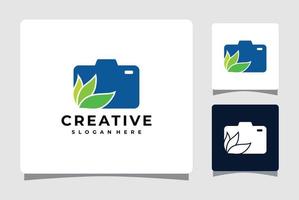 Camera Leaf Nature Photography Logo Template With Business Card Design Inspiration vector
