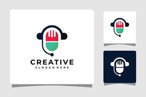 Microphone Podcast Audio Logo Template With Business Card Design Inspiration vector