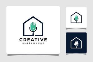 House Microphone Podcast Logo Template With Business Card Design Inspiration vector